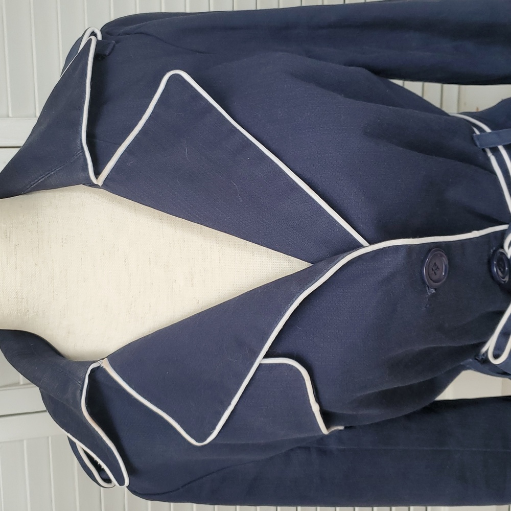 Studio JPR Navy Trench Coat with White Trim Size S - Picture 3 of 9